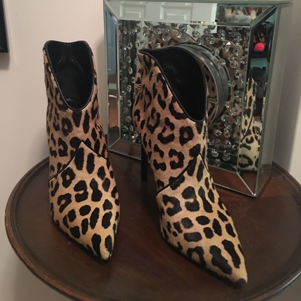 Saint Laurent cheetah print pony hair boots